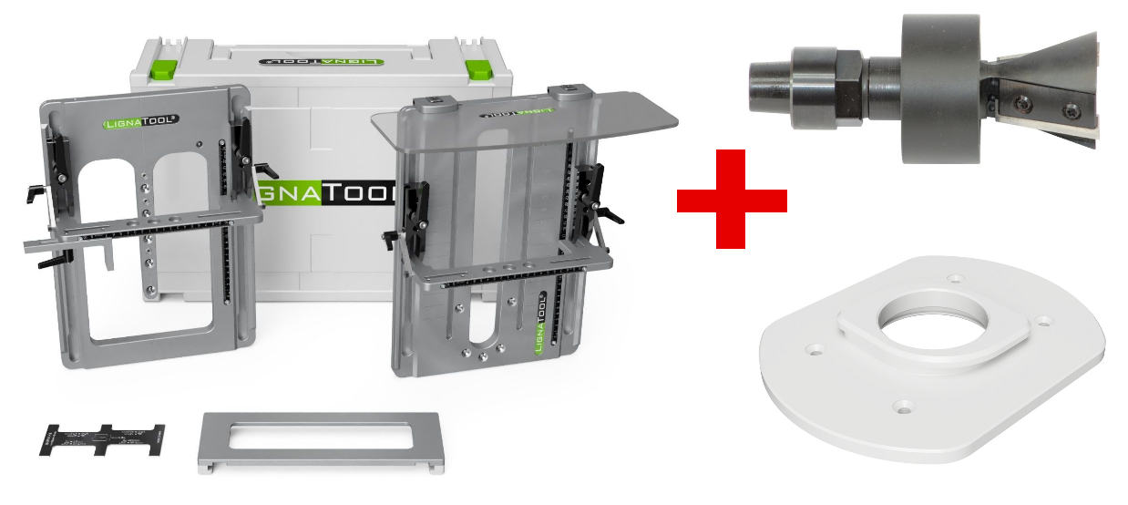 Lignatool Set Profi LT045 Schwalbenschwanzfrässystem inkl. Konus-Wendeplattenfräser 15° & Arretierpl