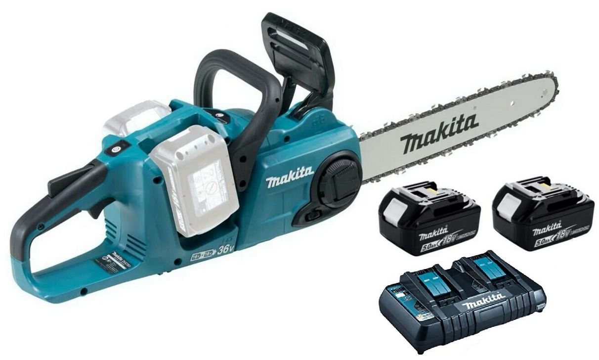 Makita Akku-Kettensäge DUC353Z im SET mit 2x Akku 5Ah + Doppellschnellladegerät