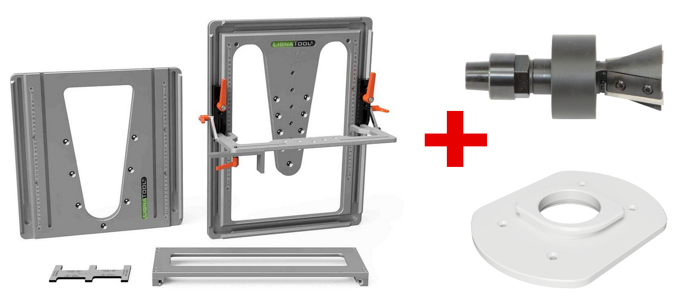 Lignatool LT180 Set Profi Schwalbenschwanzfrässystem inkl. Konus-Wendeplattenfräser & Arretierplatte