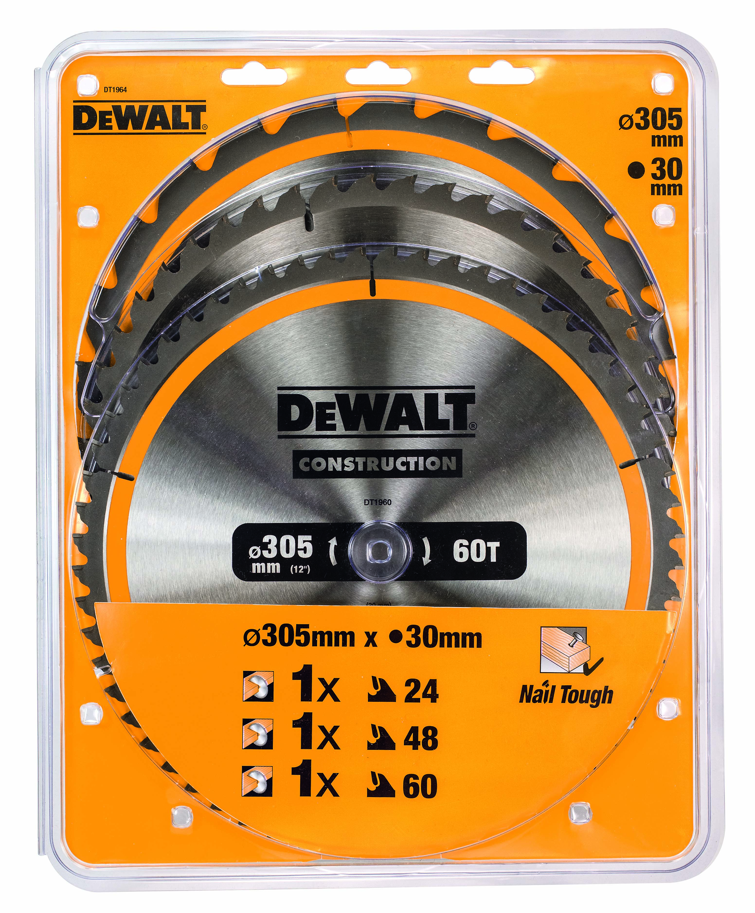 DeWalt DT 1964 Bau-Kreissägeblatt-Set für Stationärsägen 3er Pack