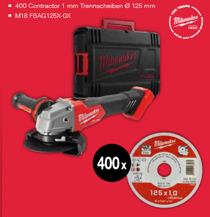 Milwaukee 400 Trennscheiben 1mm Contractor 125 mm + M18FSA